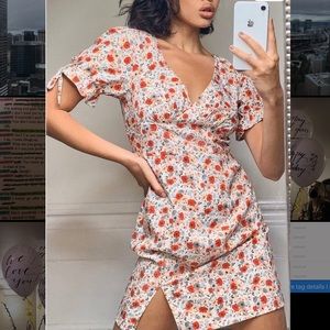 Floral Puff sleeve V neck swing dress